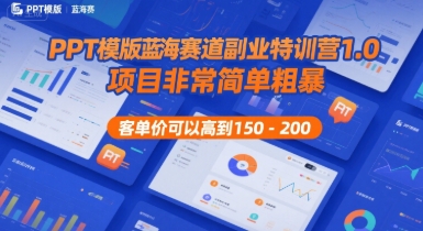 PPT模版蓝海赛道副业特训营1.0，项目非常简单粗暴，客单价可以高到150-200