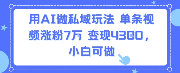用AI做私域玩法,单条视频涨粉7W变现4.3k,小白可做 用AI做私域玩法,单条视频涨粉7W变现4.3k,小白可做