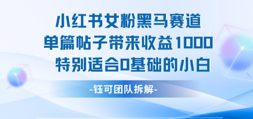 小红书女粉黑马赛道单篇帖子带来收益1k+,特别适合0基础的小白 小红书女粉黑马赛道单篇帖子带来收益1k+,特别适合0基础的小白
