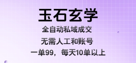玉石玄学全自动私域成交，一单99每天十单以上，无需人工和矩阵账号，蓝海项目直接干【揭秘】