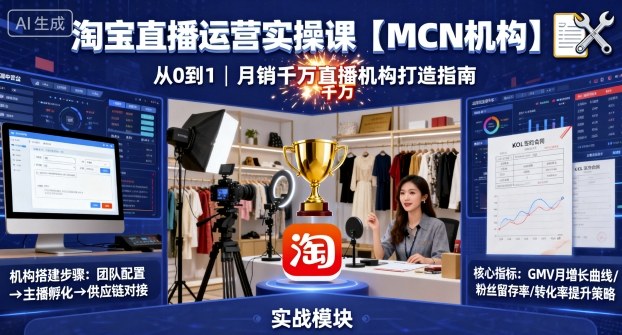 淘宝直播运营实操课【MCN机构】,从0到1做一家月销千W的直播机构 淘宝直播运营实操课【MCN机构】,从0到1做一家月销千W的直播机构